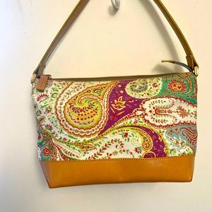 ETRO Tan Leather and Paisley  Printed Canvas Bag Vintage